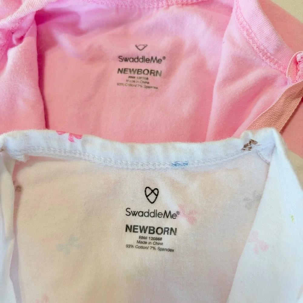 SwaddleMe Newborn Pod 2 Pack Pink and White Bows Zip Up Swaddle Pods Set